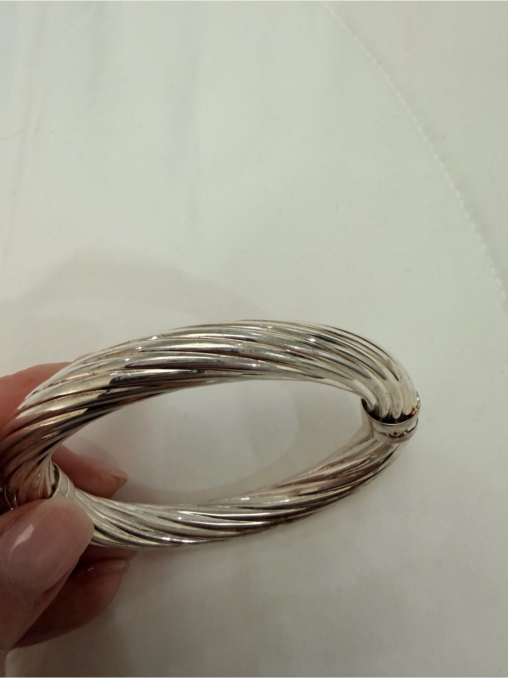 Classic Twisted Silver-Tone Sterling Hinged Bangle Bracelet